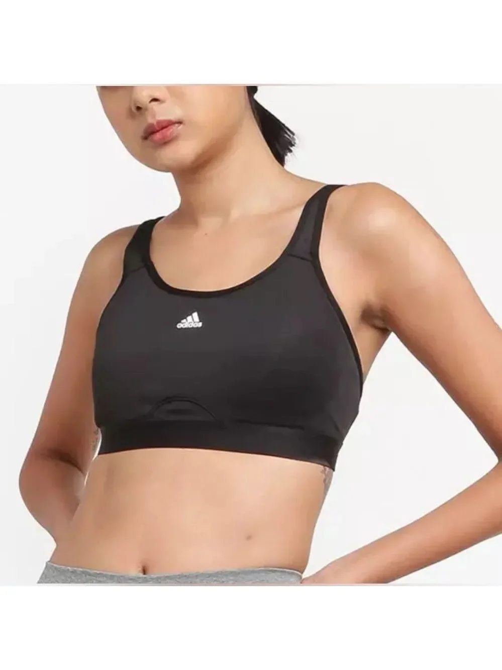 BLACK ADIDAS LOGO CLIMACOOL HIGH PERFORMANCE SPORTS BRA TRIPLE HOOK SIZE XS